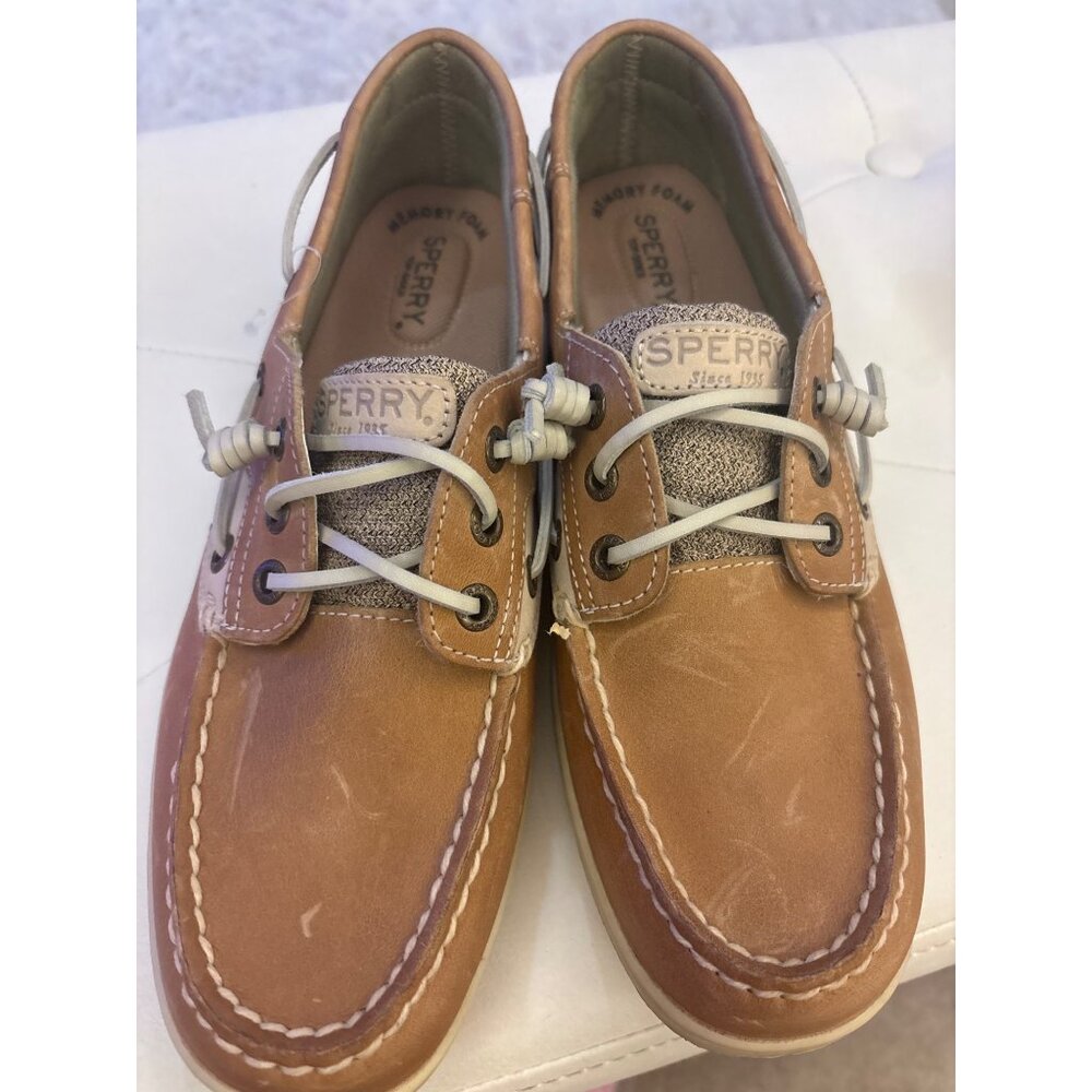 Sperry Womens Rosefish Tan Leather Boat Shoes Size 9 With Memory Foam Comfort